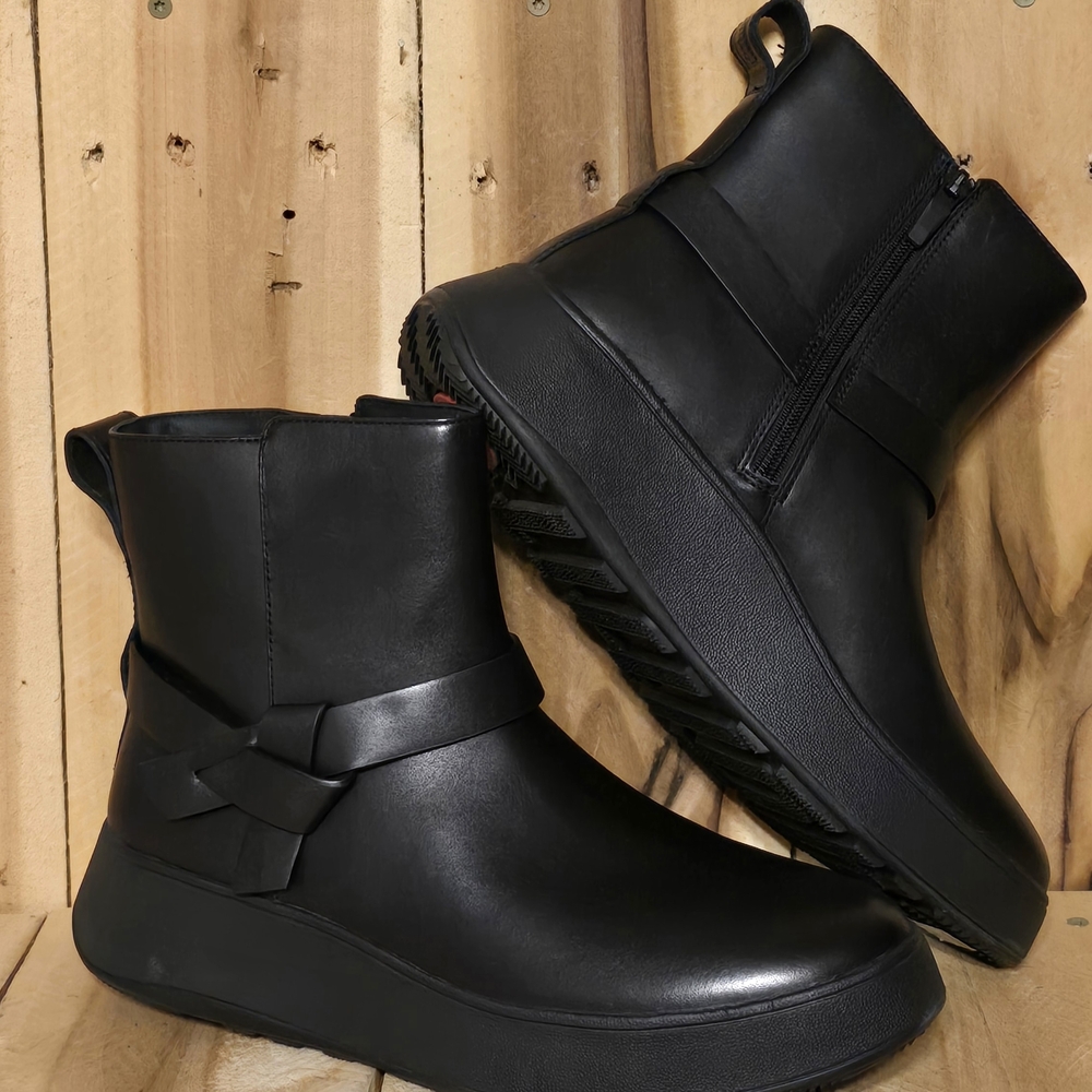 FITFLOPS Womens F Mode Black  Knotted Platform Ankle Boots Zip NEW MSRP $190